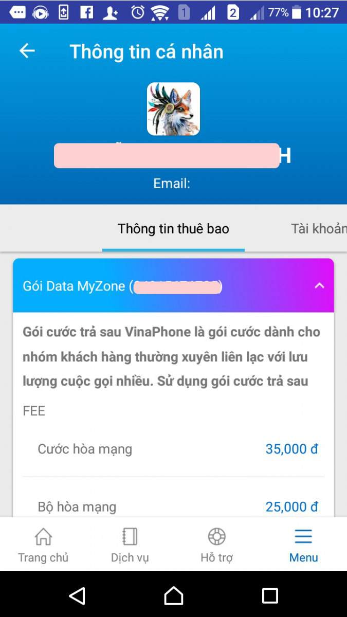 Vào mục Thông tin thuê bao