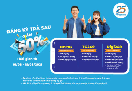 Ưu đãi 50% cho khách hàng đăng ký gói trả sau VinaPhone