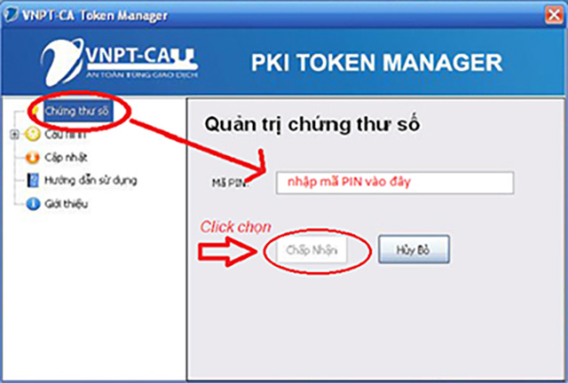 Chọn thay đổi mã pin