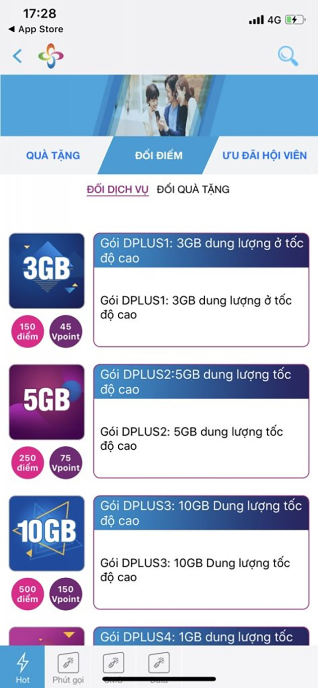 Đăng ký 4G trên app