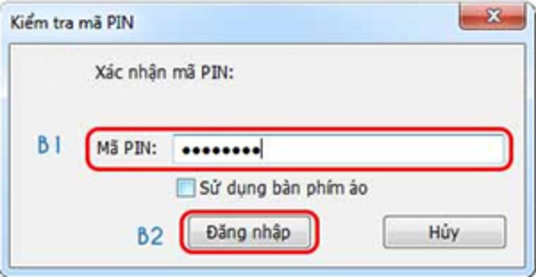 nhập mã PIN của USB Token