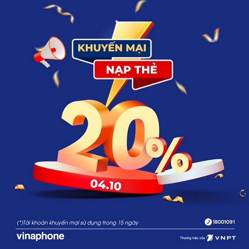 VinaPhone tung khuyến mại nạp thẻ hấp dẫn đầu tháng 10