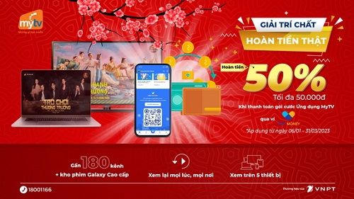 Bộ đôi ứng dụng MyTV và VNPT Money tung khuyến mại “Giải trí chất - Hoàn tiền thật”