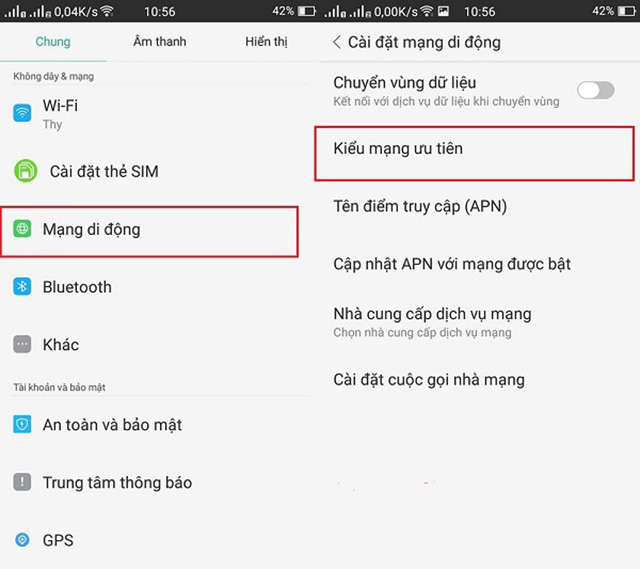 Cách chỉnh chế độ Mạng ưu tiên