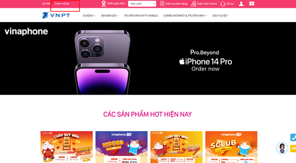 Chọn tab “Doanh nghiệp”.