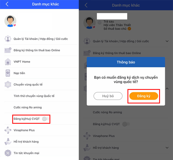 Đăng ký dịch vụ chuyển vùng quốc tế