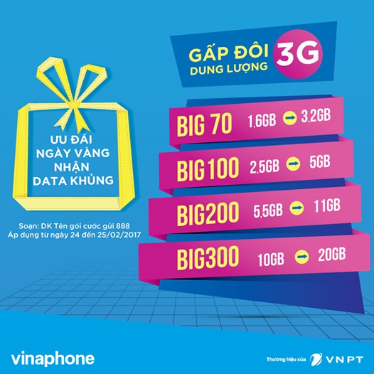 GẤP ĐÔI DUNG LƯỢNG VỚI NGÀY VÀNG DATA 24,25/02/2017