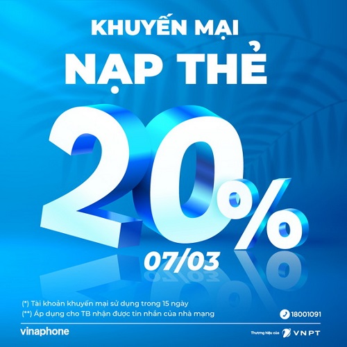 VinaPhone tung khuyến mại nạp thẻ hấp dẫn ngày 7/3