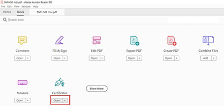 Chọn “Open” tại mục “Certificates”