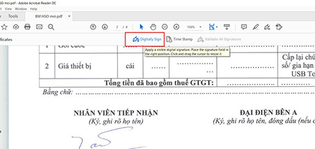 Chọn “Digitally Sign” để thực hiện ký số