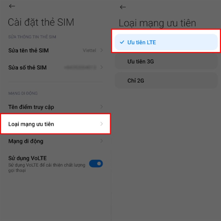 Cách bật cài đặt ưu tiên 4G trên điện thoại Xiaomi