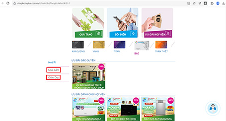 Chọn Mua sắm hoặc Giáo dục