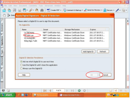 Chọn tên người cần ký và nhấn “OK”