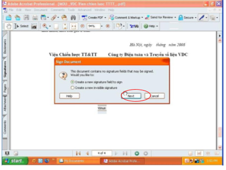 Giao diện của cửa sổ Sign Document