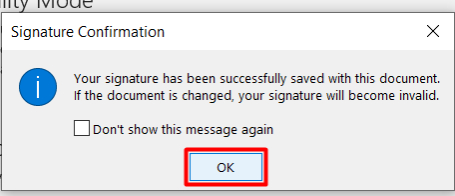 Giao diện thông báo ký thành công