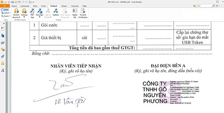 Hình ảnh chữ ký hiển thị tại văn bản