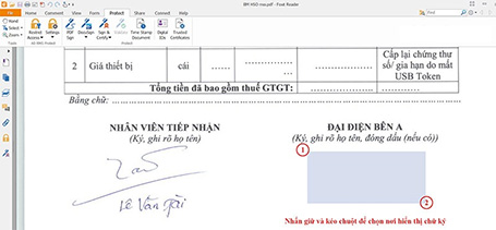 Nhấn và kéo chuột tạo khung chữ ký tại vị trí mong muốn
