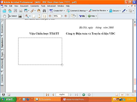 Tạo khung chữ ký tại vị trí cần ký số