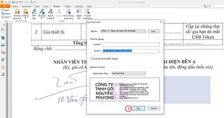 Chọn “Sign” để thực hiện ký văn bản