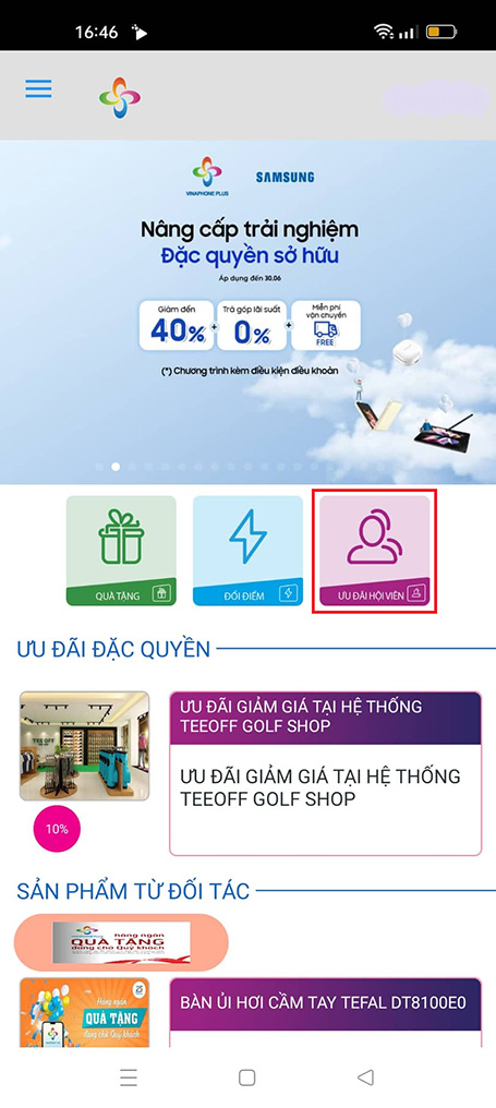 Vào phần Ưu đãi hội viên