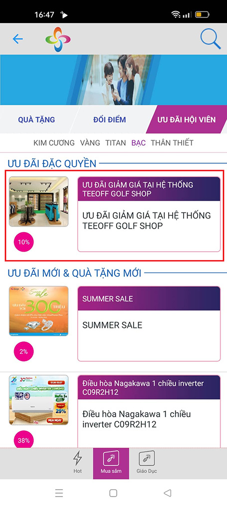 Vào ưu đãi muốn nhận, ấn Nhận ưu đãi