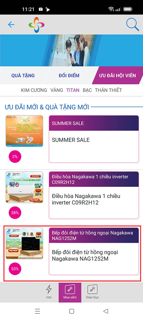 Vào ưu đãi muốn nhận, bấm Nhận ưu đãi