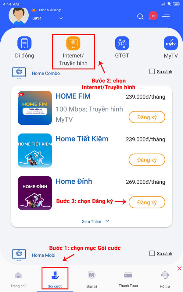 điền thông tin đăng ký trên app