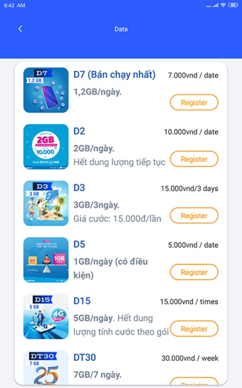 Ấn Đăng ký gói cước muốn sử dụng