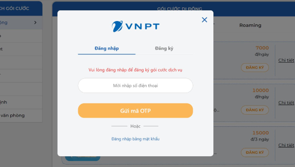 Nhập số điện thoại cần đăng ký