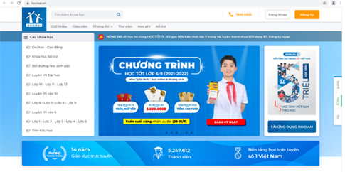 Giao diện website của phần mềm Hocmai.vn Giao diện website của phần mềm Hocmai.vn