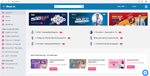 Giao diện website của phần mềm Moon.vn Giao diện website của phần mềm Moon.vn