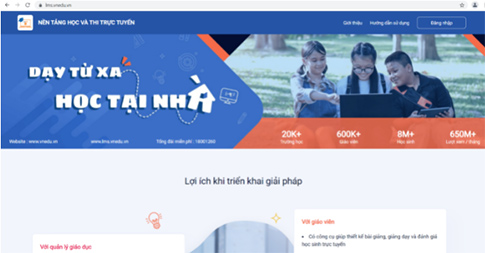 Giao diện website của phần mềm VNPT E-Learning