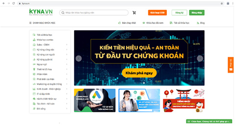 Giao diện website của phần mềm học trực tuyến Kyna