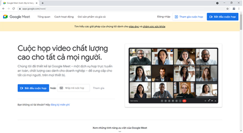 Giao diện của ứng dụng Google Meet