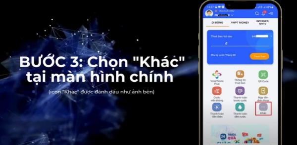 Chọn mục &ldquo;Kh&aacute;c&rdquo; tr&ecirc;n m&agrave;n h&igrave;nh 