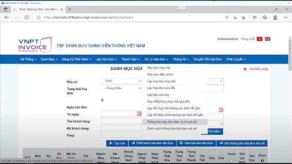 Đăng nhập vào hệ thống VNPT Invoice