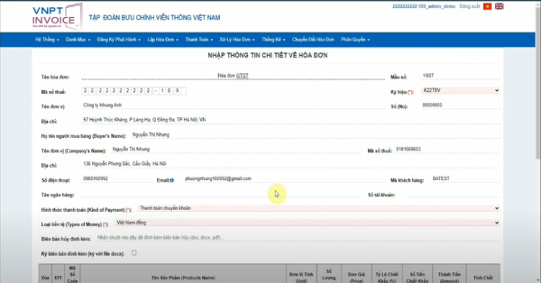 Điền đầy đủ thông tin cần điều chỉnh ở hóa đơn cũ 