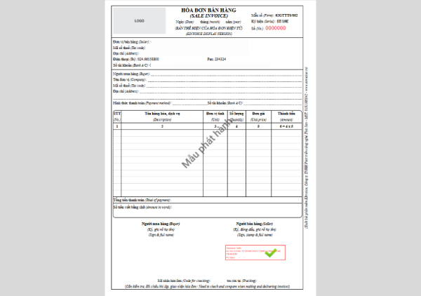 Mẫu h&oacute;a đơn hợp lệ sẽ c&oacute; dấu t&iacute;ch xanh v&agrave; dấu mộc của cơ quan thuế