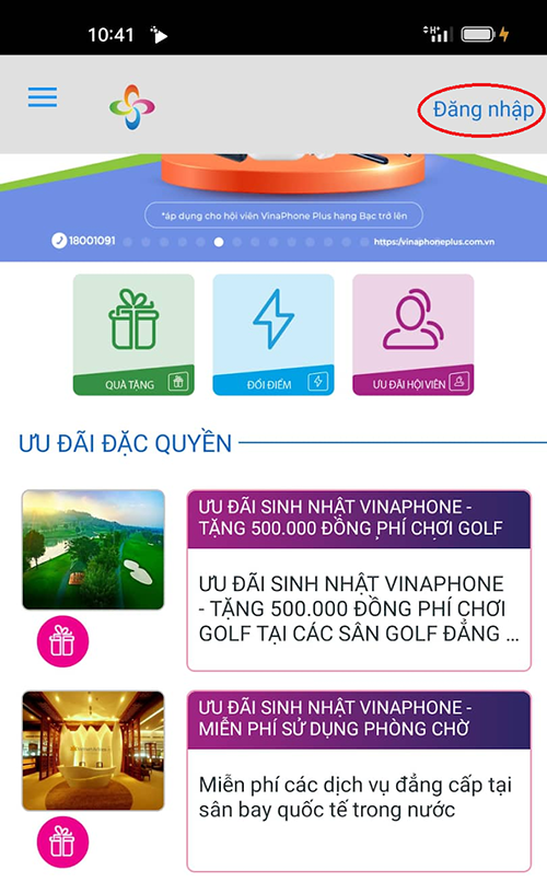 giao diện phần mềm vinaphone plus trên điện thoại