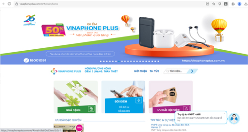 mục đổi quà tặng trên trang vinaphone plus