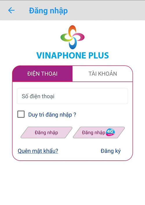 giao diện phần mềm vinaphone plus trên điện thoại