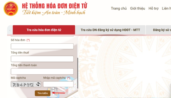 điền đầy đủ các thông tin và nhấn “Tìm kiếm”