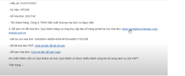 Kiểm tra email để nhận thông tin từ VNPT