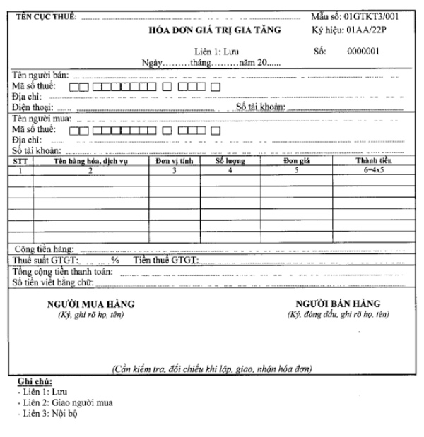 Mẫu hóa đơn giá trị gia tăng do Cục Thuế phát hành
