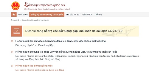 Xử lý hồ sơ dịch vụ công hỗ trợ đối tượng gặp khó khăn do đại dịch COVID-19 trên Cổng Dịch vụ công Quốc gia