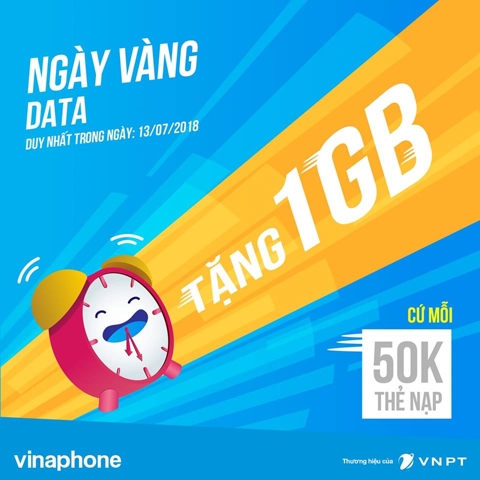 KHUYẾN MẠI NGÀY VÀNG DATA CHO THUÊ BAO TRẢ TRƯỚC NẠP THẺ TRONG NGÀY 13/07/2018