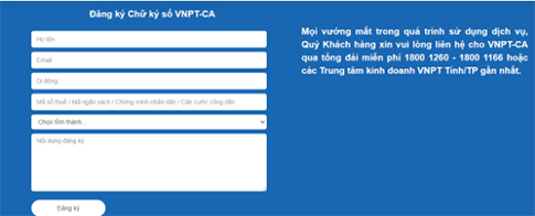 Đăng ký tại website chính thức của VNPT bước 2