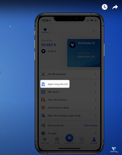 Nhấn chọn Ngân hàng liên kết