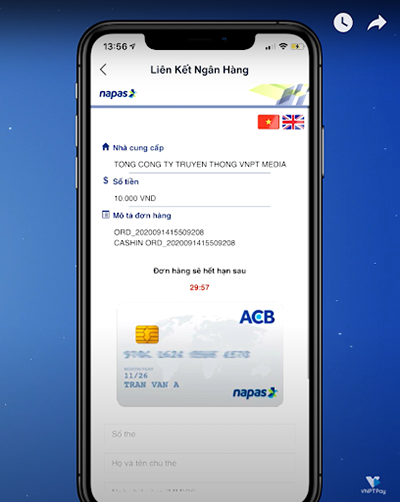 Hệ thống tự nạp 10.000 VND từ thẻ ATM vào ví