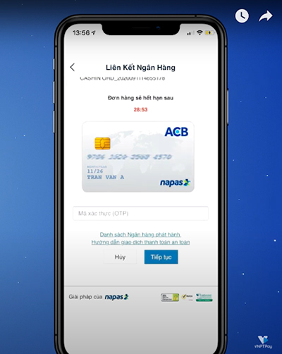 Nhập mã OTP rồi ấn Tiếp tục